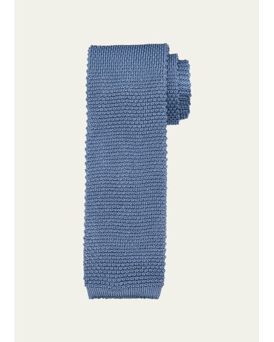 Brunello Cucinelli Silk-cotton Knit Tie - Blue