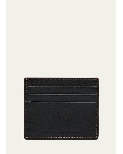 Brunello Cucinelli Grained Leather Mini Card Holder - Gray