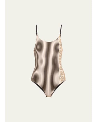 Loewe Striped Anagram Backless One Piece Swimsuit - White