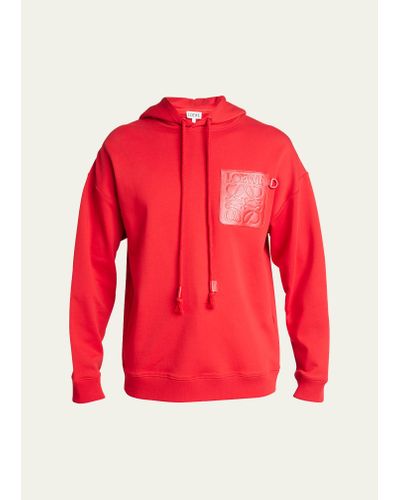 Loewe Terry Hoodie With Leather Anagram Patch - Red