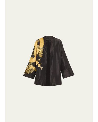 Natori Dragon-embroidered Silk Kimono Jacket - Black