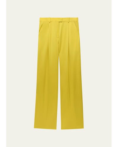 Another Tomorrow Pleated Wide-leg Wool Pants - Yellow