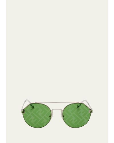 Fendi Monogram-lens Round Sunglasses - Green