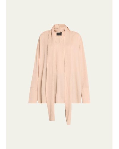 Givenchy Lavaliere Scarf-neck Silk Blouse - Natural
