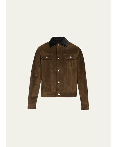 Berluti Corduroy Collar Suede Leather Jacket - Brown