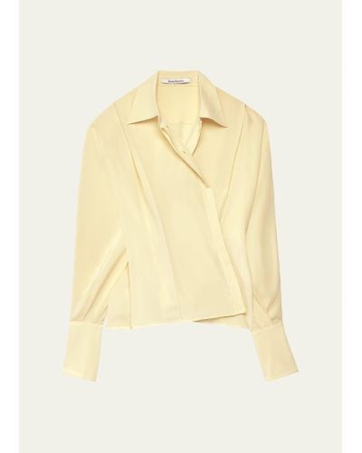 Another Tomorrow Convertible Pleated Silk Wrap Shirt - Natural