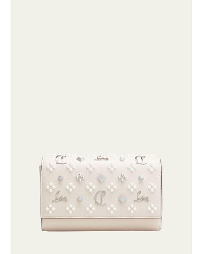 Christian Louboutin Paloma Clutch In Leather With Loubinthesky Spikes - Natural