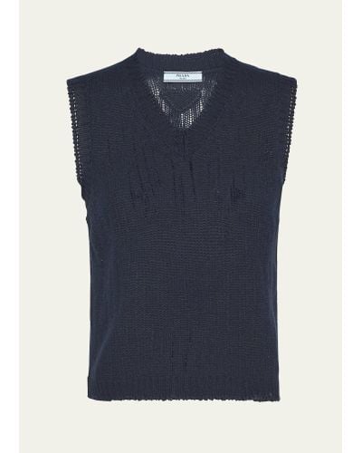 Prada V-neck Cashmere Sweater Vest - Blue