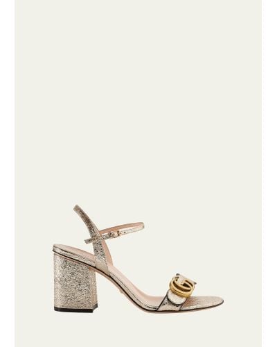 Gucci Marmont Metallic High-heel Sandals - Natural