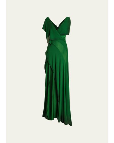 Ralph Lauren Collection Johnathon Georgette Tiered Gown - Green