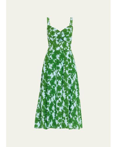 Jason Wu Sleeveless Floral-print Cutout Midi Dress - Green