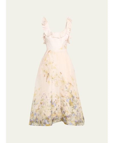 Zimmermann Harmony Floral Frilled Midi Dress - Natural