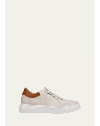 Ron White Maverik Weatherproof Denim And Leather Low-top Sneakers - Natural