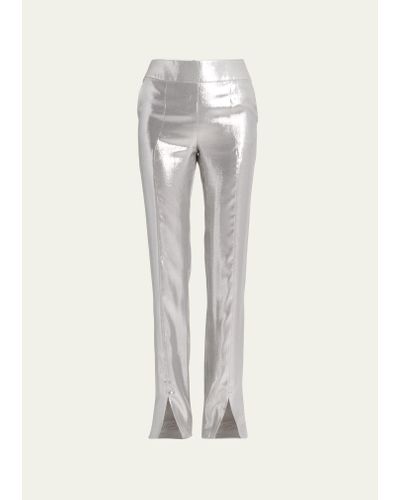 Giorgio Armani Mousseline Mirror Split Front Straight Leg Pants - White