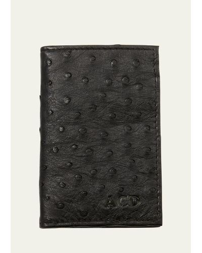 Abas Ostrich Bi-fold Card Case - Black