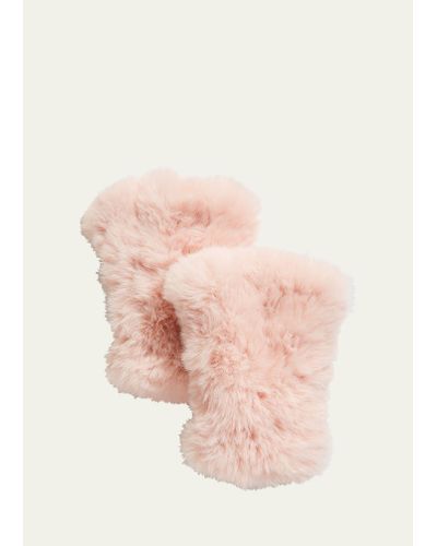 Surell Faux Fur Knitted Fingerless Mittens - Pink