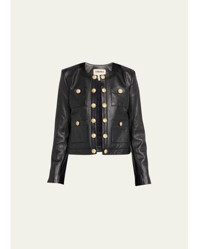 L'Agence Jayde Collarless Leather Jacket - Black