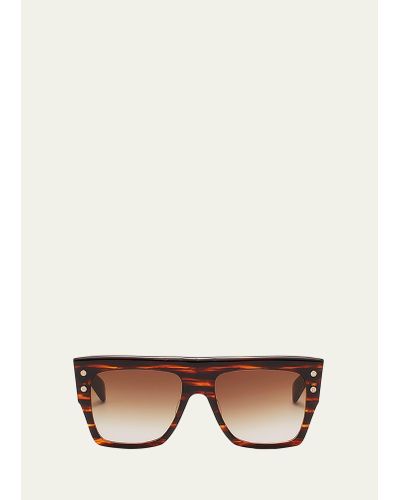 Balmain Bi Flat-top Acetate & Titanium Square Sunglasses - Natural