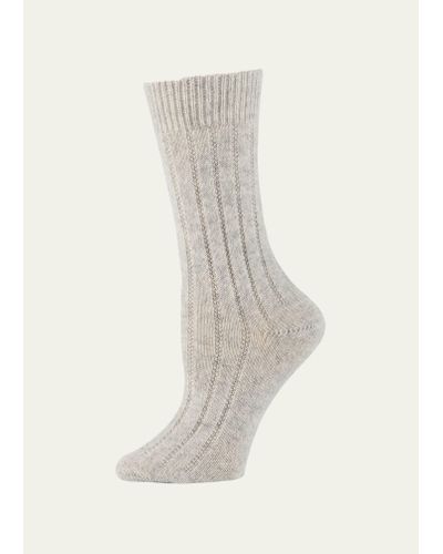 Neiman Marcus Cashmere Ribbed Socks - White