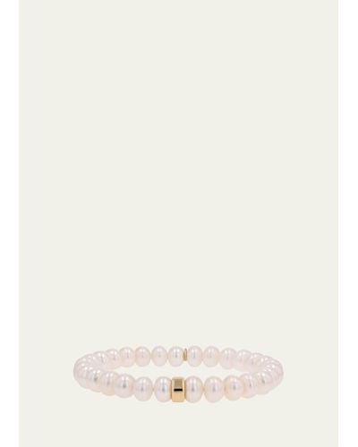 Sheryl Lowe Pearl 8mm Beaded Bracelet With Plain Rondelle - Natural