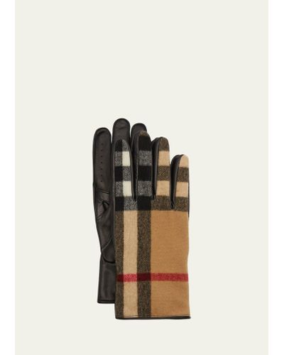 Burberry Exaggerated Check Wool & Leather Gloves - Multicolor
