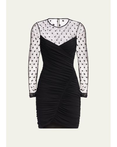 Halston Hilary Ruched Jersey & Mesh Mini Dress - Black