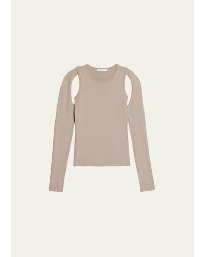 Helmut Lang Cut-out Long-sleeve Knit Top - Natural