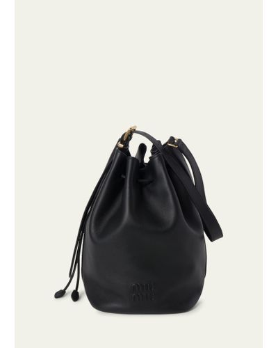 Miu Miu Drawstring Leather Bucket Bag - Black