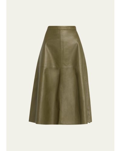 Officine Generale Ottavia A-line Leather Midi Skirt - Green
