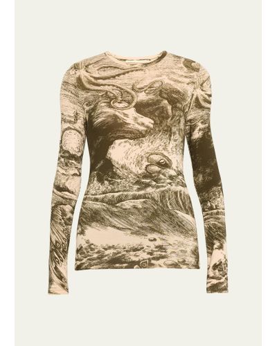Jason Wu Oceanscape Printed Jersey Long-sleeve Top - Natural