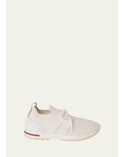 Loro Piana Knit Leather Lace-up Runner Sneakers - Natural