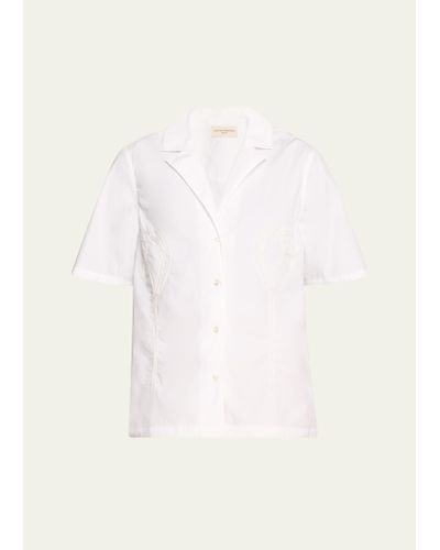 Officine Generale Page Short-sleeve Embroidered Tulip Top - Natural