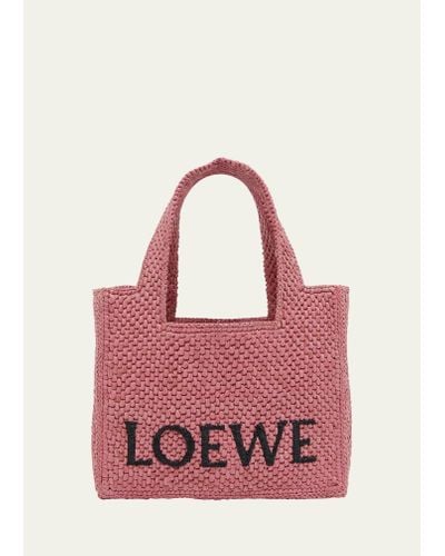 Loewe X Paula's Ibiza Font Logo Mini Tote Bag In Raffia - Pink