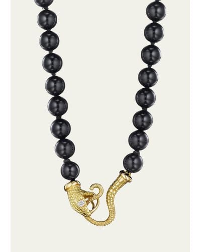 Anthony Lent Black Onyx Bead Serpent Necklace In 18k Gold And Diamonds - Metallic