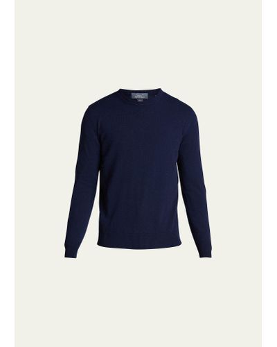 Bergdorf Goodman Solid Cashmere Crewneck Sweater - Blue