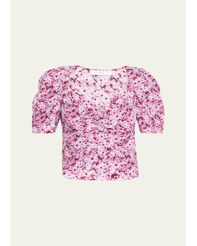 IRO Nunila Floral Puff-sleeve Crop Top - Pink