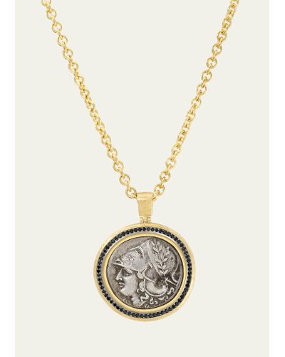 Jorge Adeler 18k Athena/pegasus Coin & Black Diamond Pendant - White