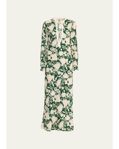 Figue Rosalind Floral Maxi Dress With Embroidered Neckline - White