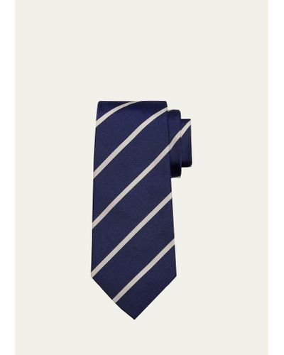 Ralph Lauren Diagonal Striped Silk Tie - Blue