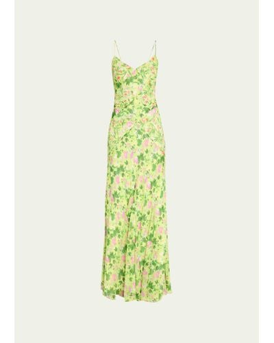 Saloni Cameron Crisscross-back Floral Silk Midi Dress - Green