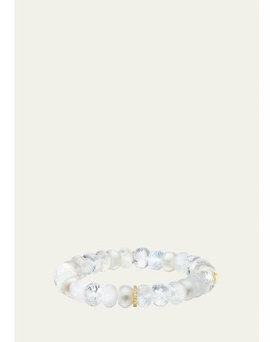 Sheryl Lowe 14k White Mix 10mm Bead Bracelet With Pave Diamond Rondelle - Natural
