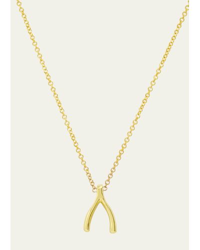 Jennifer Meyer 18k Yellow Gold Mini Wishbone Pendant Necklace On 14k Chain - Metallic