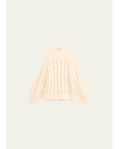 Adam Lippes Brushed Cashmere Open Cable-knit Turtleneck - Natural