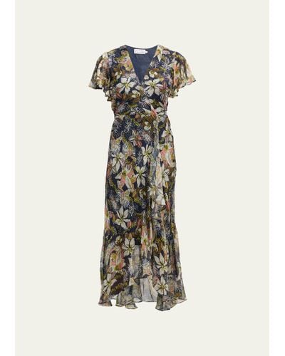 Tanya Taylor Blaire Printed Linen-silk Midi Faux-wrap Dress - Multicolor