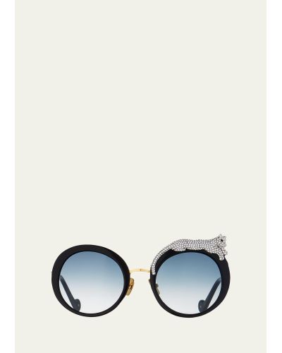 Anna Karin Karlsson Rose Et La Roue Round Crystal-embellished Leopard Sunglasses - Black