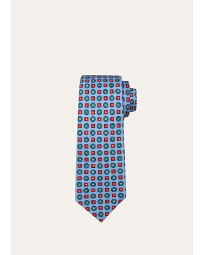 Kiton Geometric-print Silk Tie - Blue