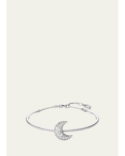 Swarovski Luna Rhodium-tone Crystal Pave Moon Bangle Bracelet - Natural