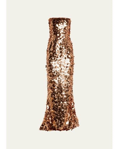 Bronx and Banco Farah Strapless Sequin Column Gown - White