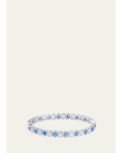 64 Facets 18k White Gold Oval Hinged Bracelet With Diamonds And Blue Sapphires - Natural