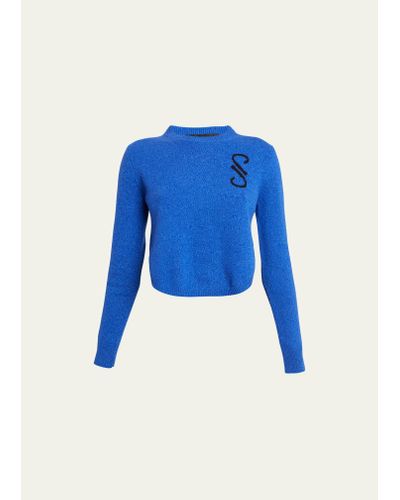 Proenza Schouler Stella Monogram Cashmere Jacquard Cropped Sweater - Blue